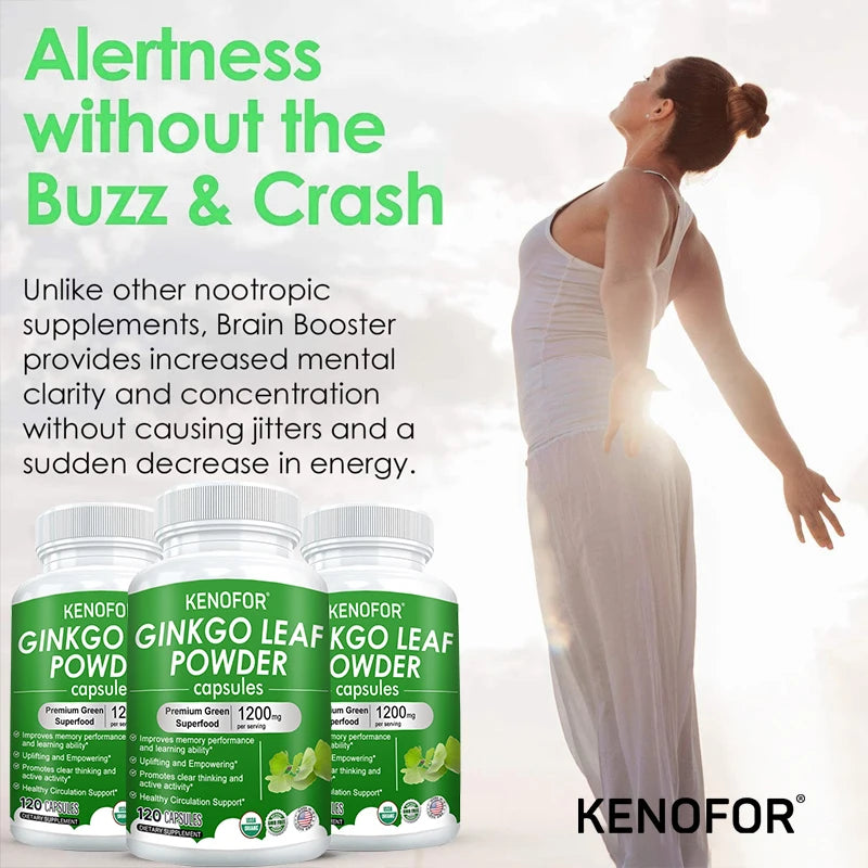 Ginkgo Extract Supplement - Brain Nutrition Supplement Supports Memory, Learning and Cognitive Function Vegetarian Capsules