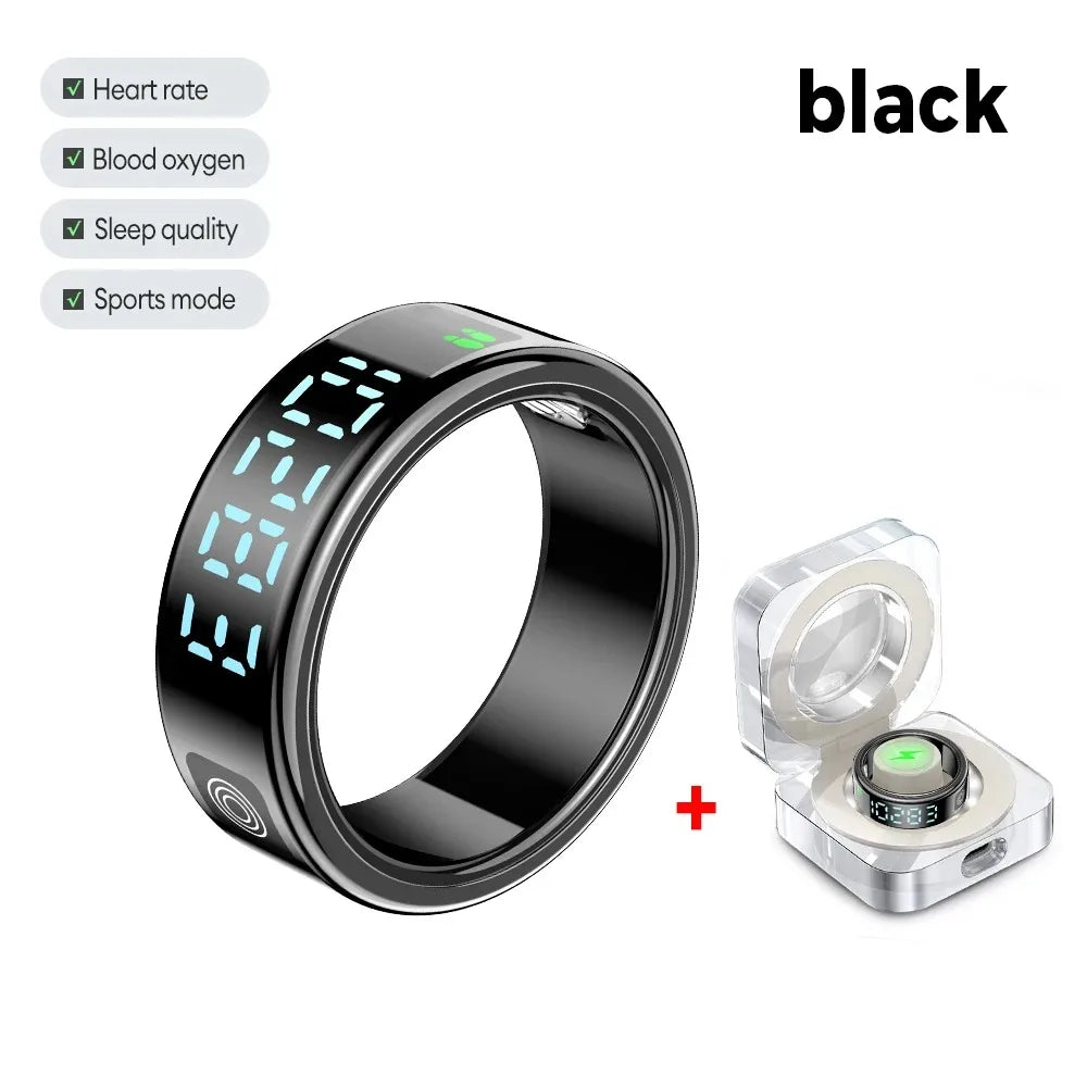 SR08 Smart Ring For Men Women LED Display Screen Heart Rate Blood Oxygen Monitoring Multi Sports Modes IP68 & 5ATM Waterproof