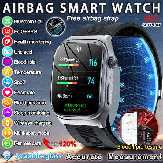 2025 New Air Pump Airbag Accurate Measure ECG+PPG Blood oxygen Smart Watch Men Blood Pressure Fitness Sport Smart Watch Women