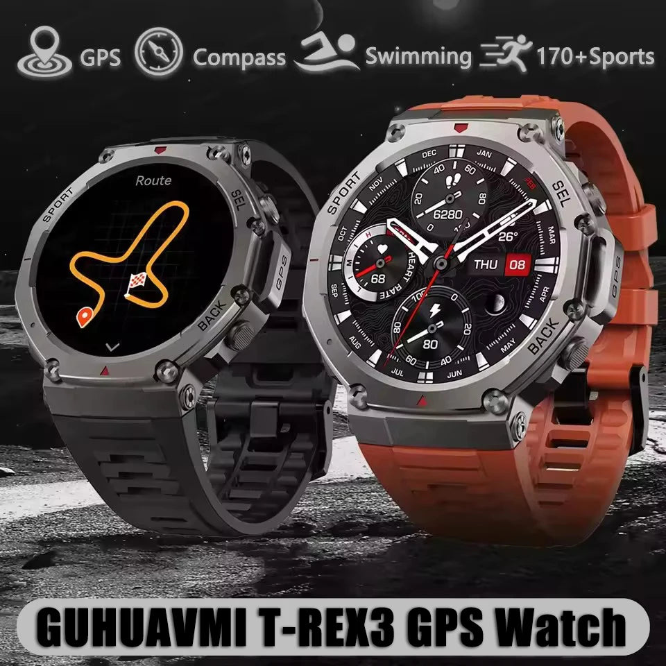 T-Rex 3 Built-in Dual-band GPS Smart Watch Men Smartwatch Compass Altimeter Barometric 5ATM IP69K Waterproof AMOLED HD Watches