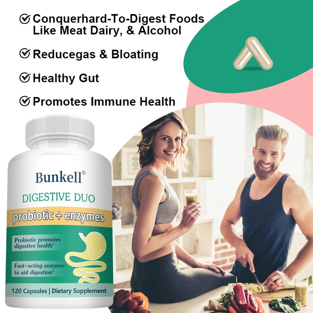 Digestive 2-in-1 Probiotics & Enzymes Vegetarian Capsules, Support Digestive Health, Fast-Acting Enzymes for Digestion, Immunity