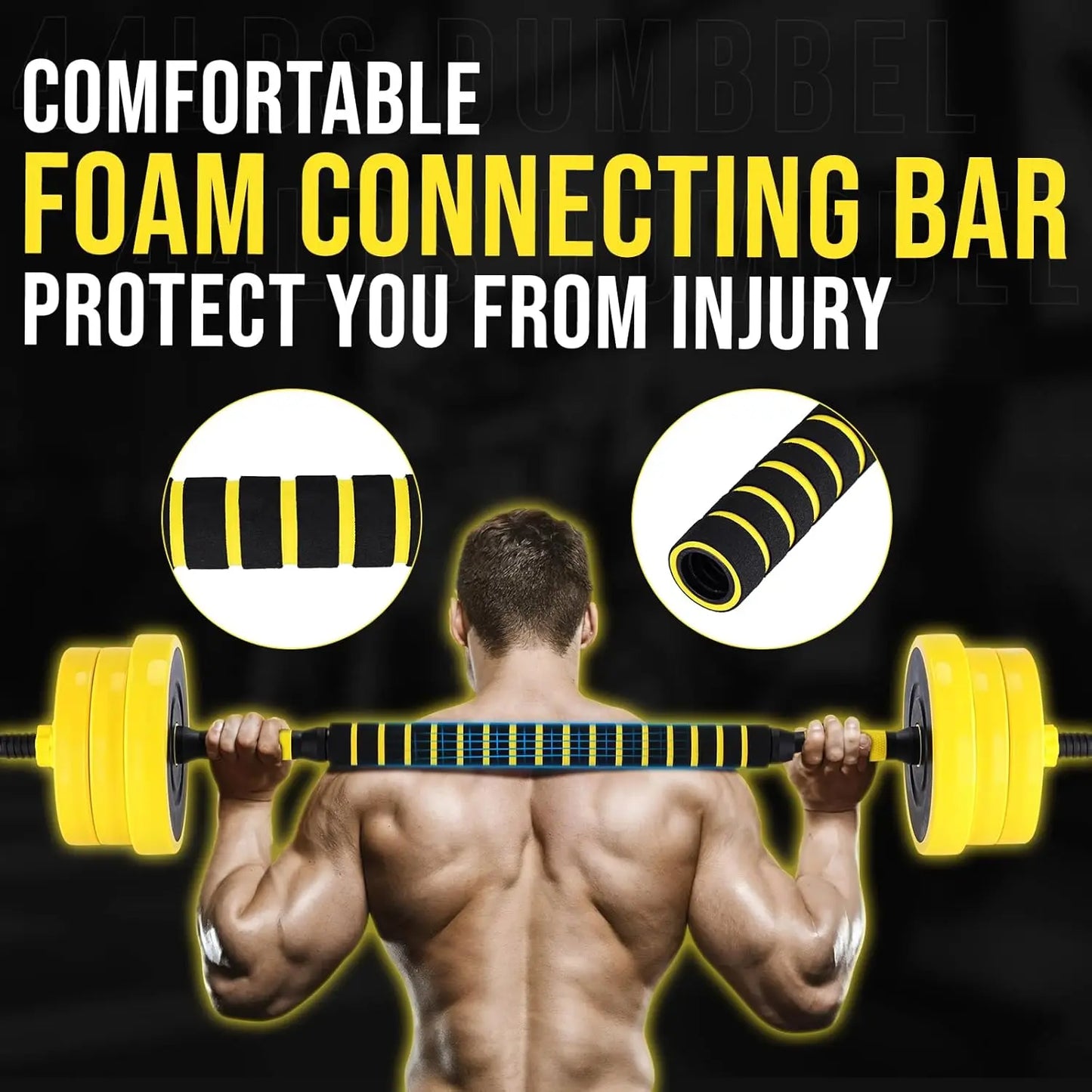 2-In-1 Adjustable Dumbbell Set, 44 Lbs Dumbbell Weights Used As Dumbbell and Barbell Set Comfortable Handle for Home Gym