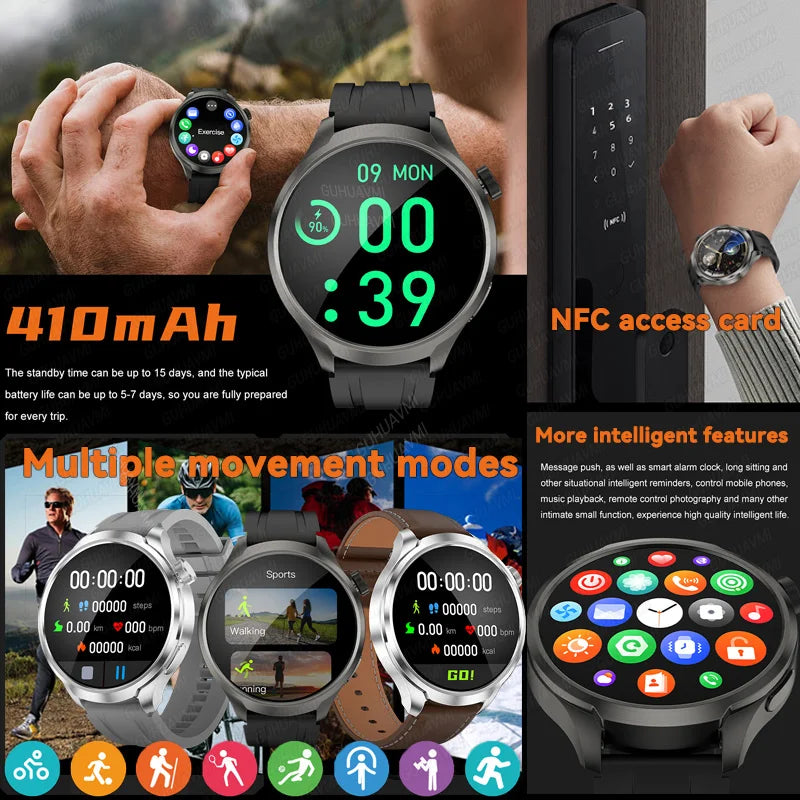 2025 New GPS Sports NFC Fashion Smartwatch Men's 1.85 "AMOLED Screen Heart Rate Blood Pressure Health Smart Watch For Huawei IOS