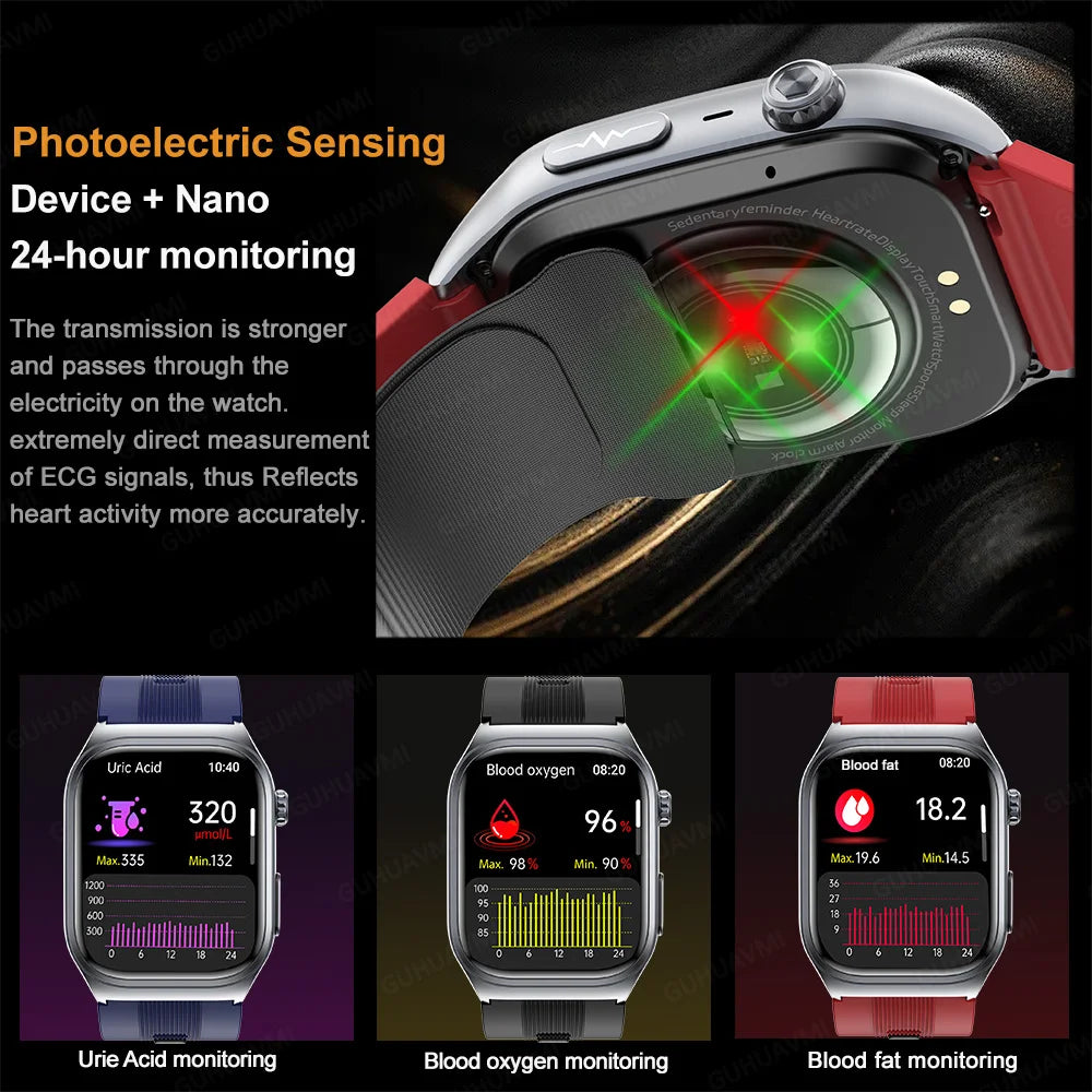 2025 NEW Nursing level ECG+PPG Precise Detection Smart Watch Air Pump Airbag Blood fat Heart Rate Health Smart watches Men Women