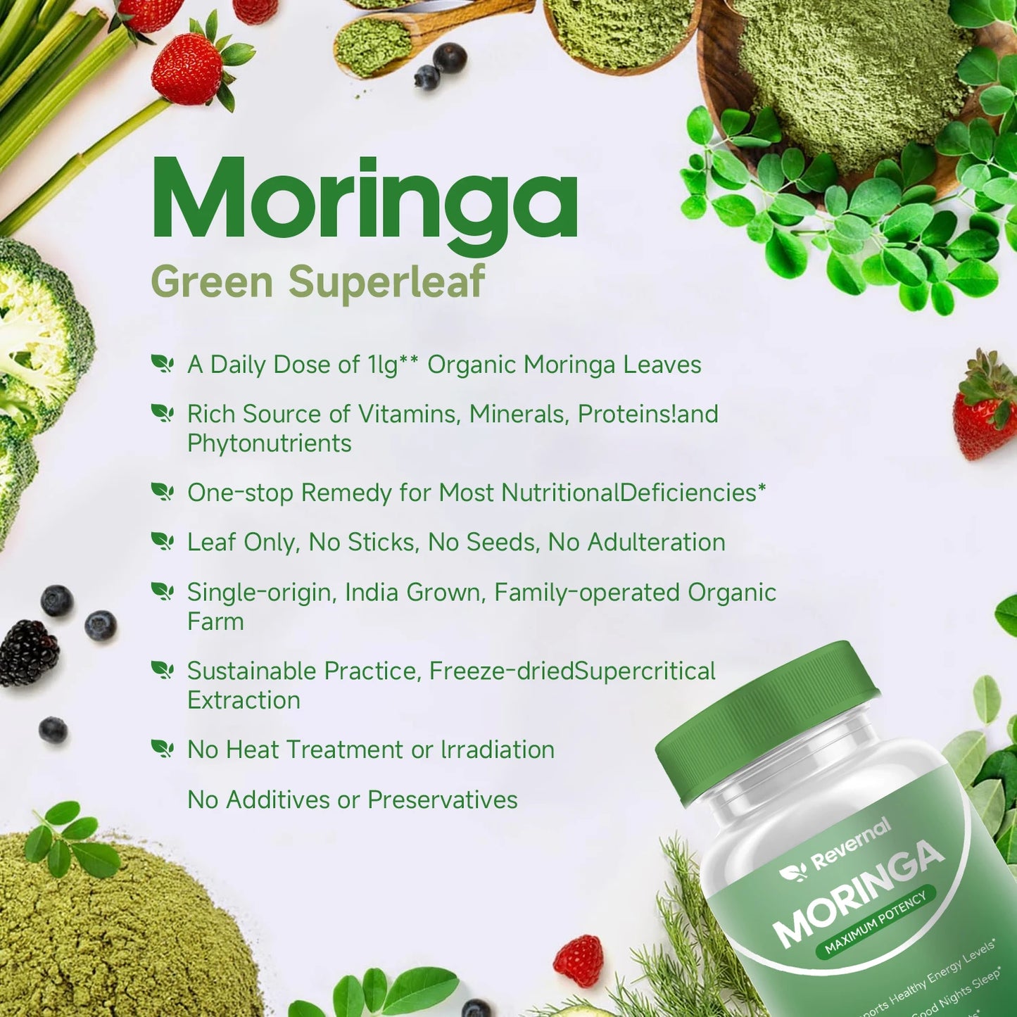 Quitmood Moringa Powder Capsules - 800mg of Pure Nutrient-Rich Moringa Powder - A Natural Green Antioxidant Superfood
