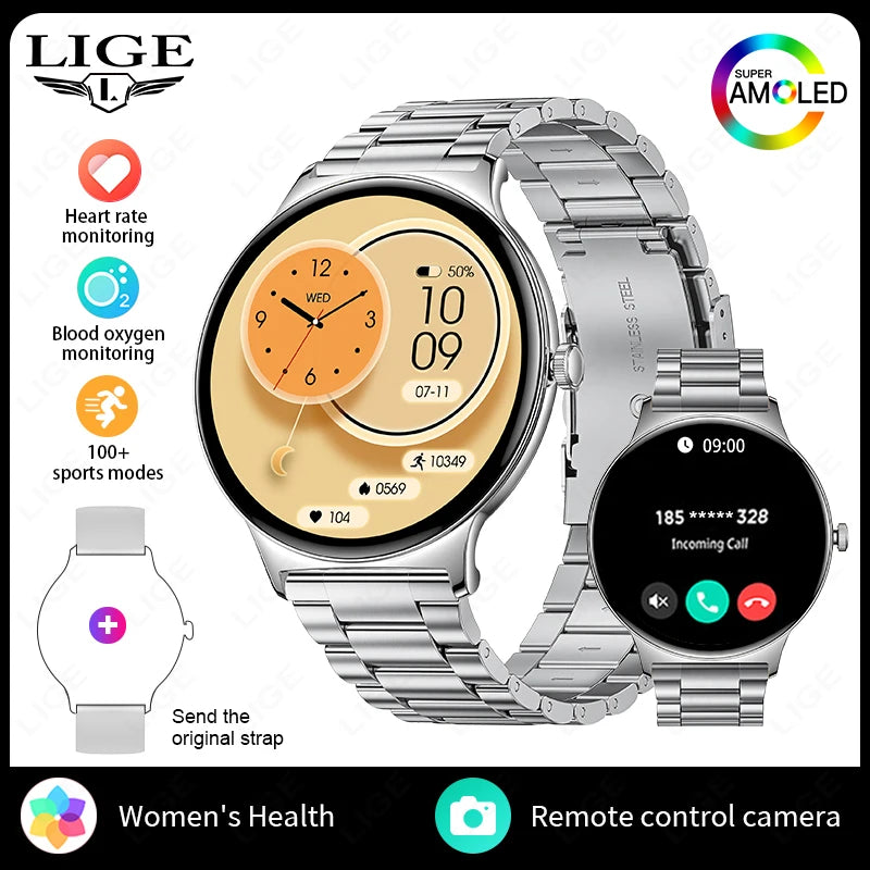 LIGE 2025 New Women Smart Watch Amoled Screen Sport Fitness Watches BT Call Digital Smartwatch mujer Ultra Thin Wristwatch Woman