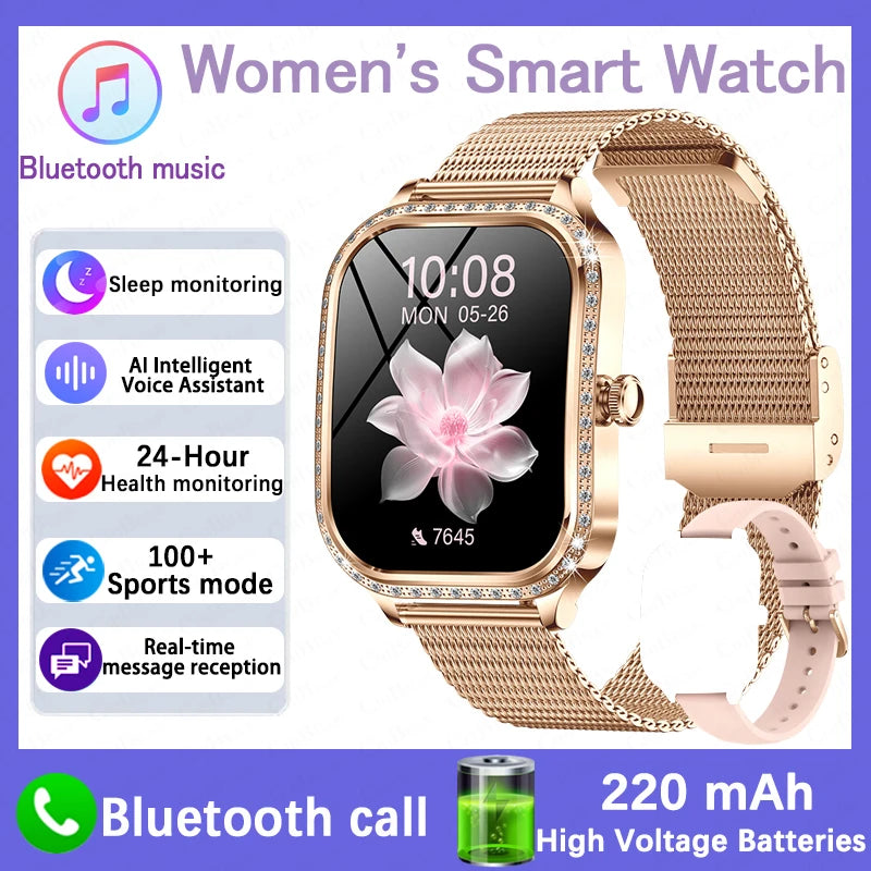 For Xiaomi Huawei New Women Smart Watch Heart Rate Blood Pressure Monitor Music Playback AI Voice Sports BT Calling SmartWatch