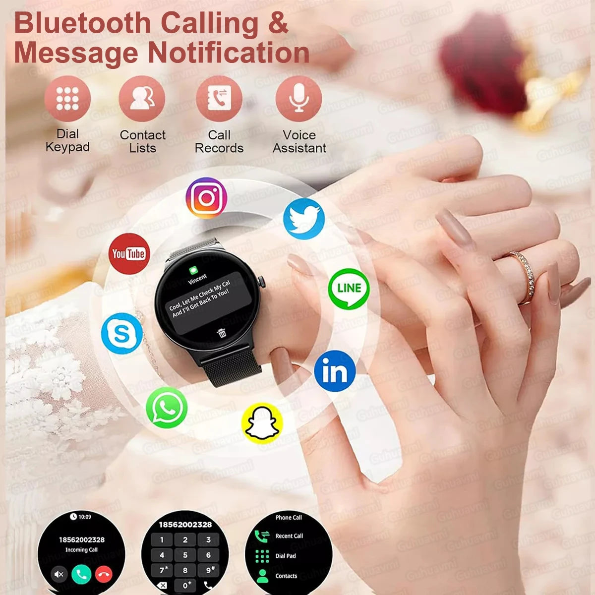 2025 New Smart Watch For Women Gift 1.43 Inch Full Touch Screen Sports Fitness Watches Bluetooth Calls Digital Smartwatch Ladies