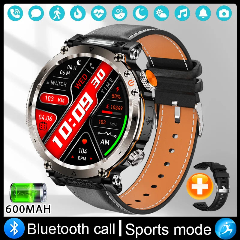 Military Outdoor Smart Watch Men 600 mAh Battery Portable Flashlight Watch 3ATM Waterproof Calling Smartwatch For Huawei Xiaomi