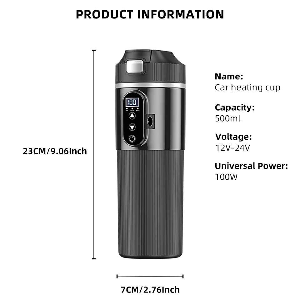 Portable 12V 24V Car Electric Heated Cup 500ml Smart Temperature Control Stainless Steel Touch Screen Insulated Thermos Cup For