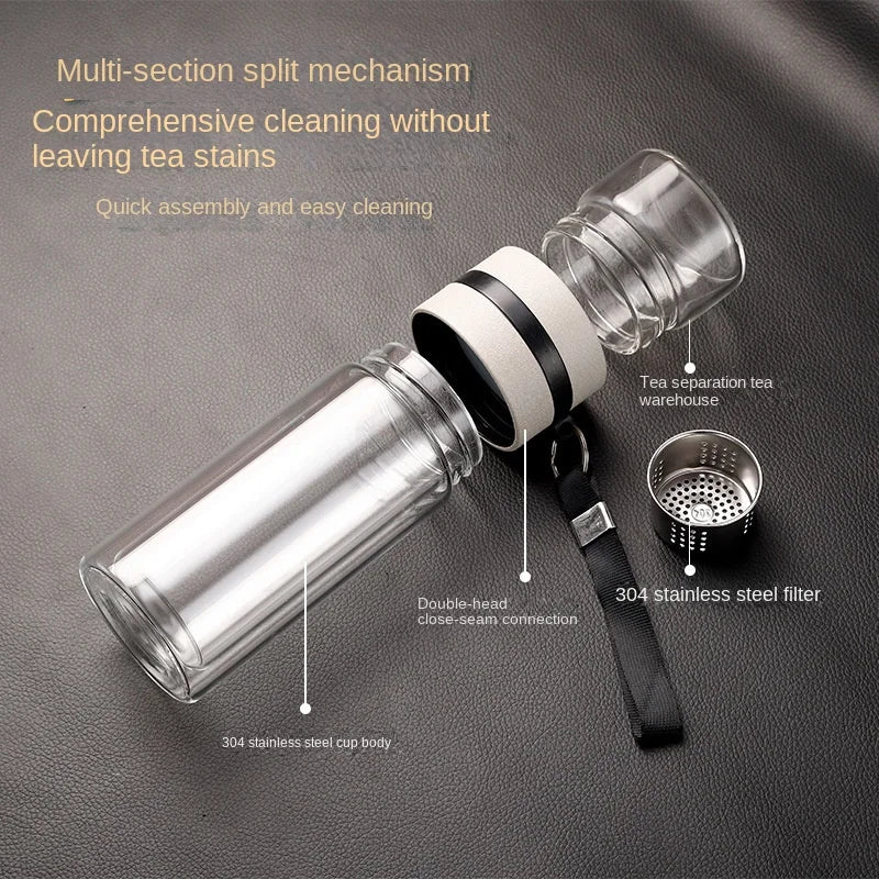 NEW Glass Bottle Double Wall Transparent Borosilicate Glass Teacup with Handle Portable Independent Tea Warehouse Drinkware