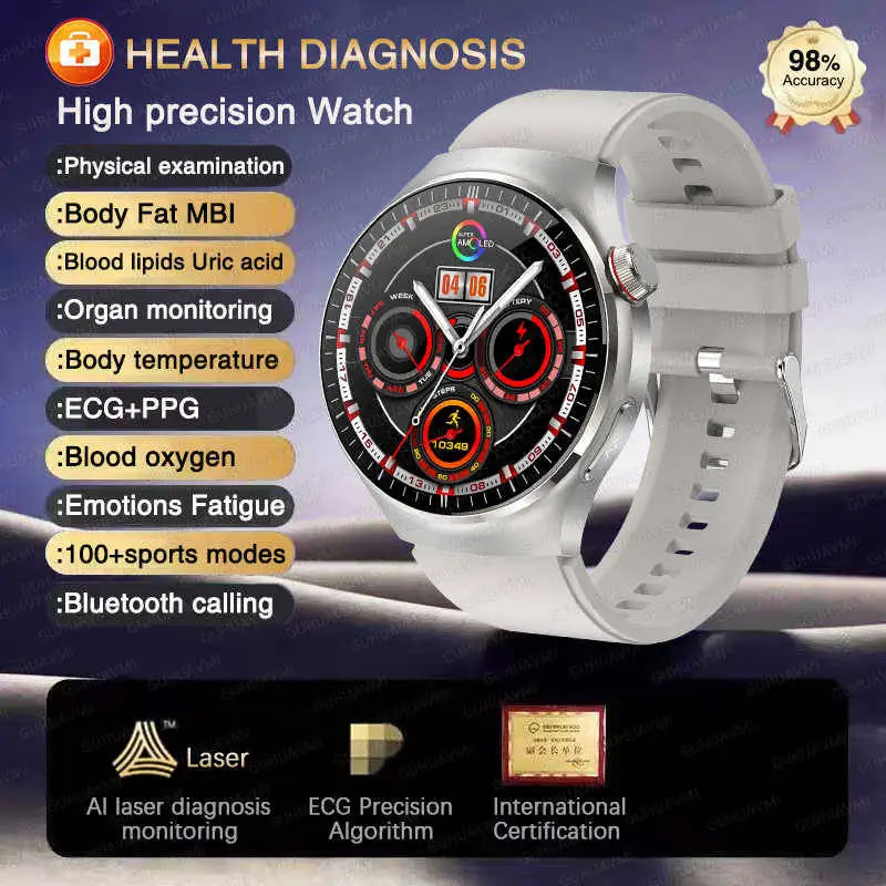ECG+PPG Blood Pressure Blood Oxygen Blood Lipids Uric Acid Heart Rate Temperature Monitor Physical Health Diagnosis Smart Watch