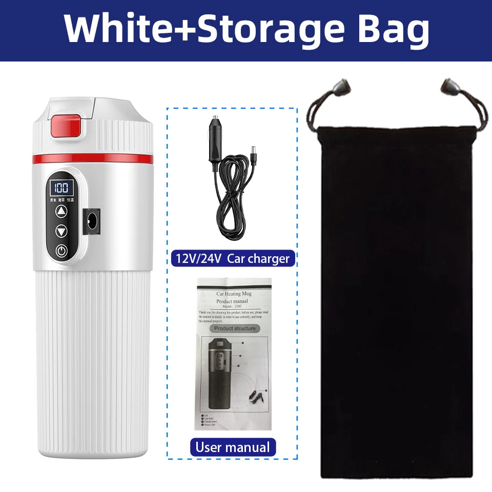 Portable 12V 24V Car Electric Heated Cup 500ml Smart Temperature Control Stainless Steel Touch Screen Insulated Thermos Cup For