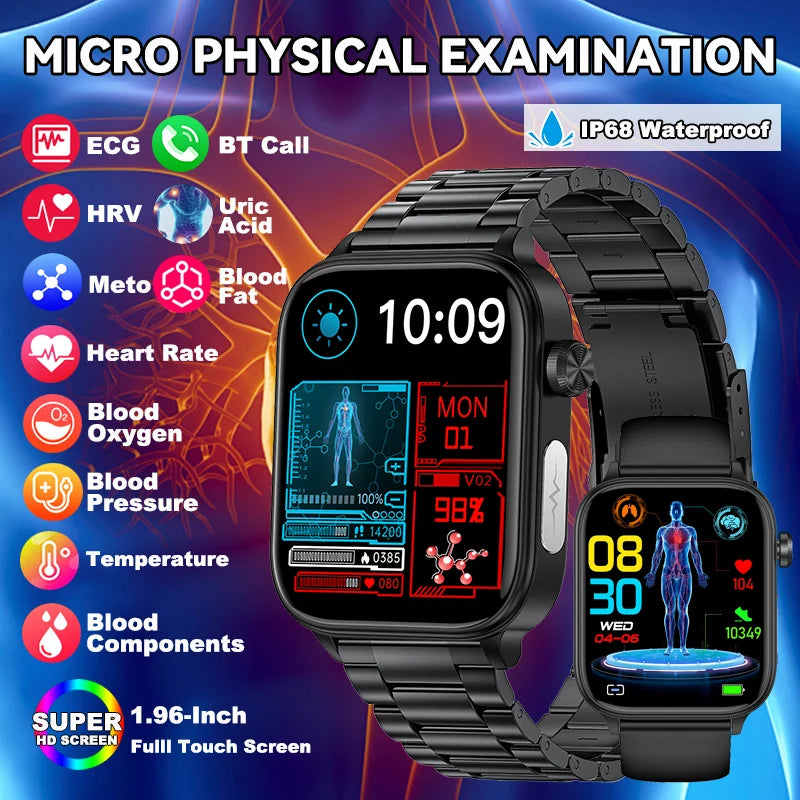LIGE 2025 New AI Healthy Diagnosis Blood Lipid Uric Acid Blood Pressure Smart Watch Men ECG+PPG Bluetooth Call Health Smartwatch