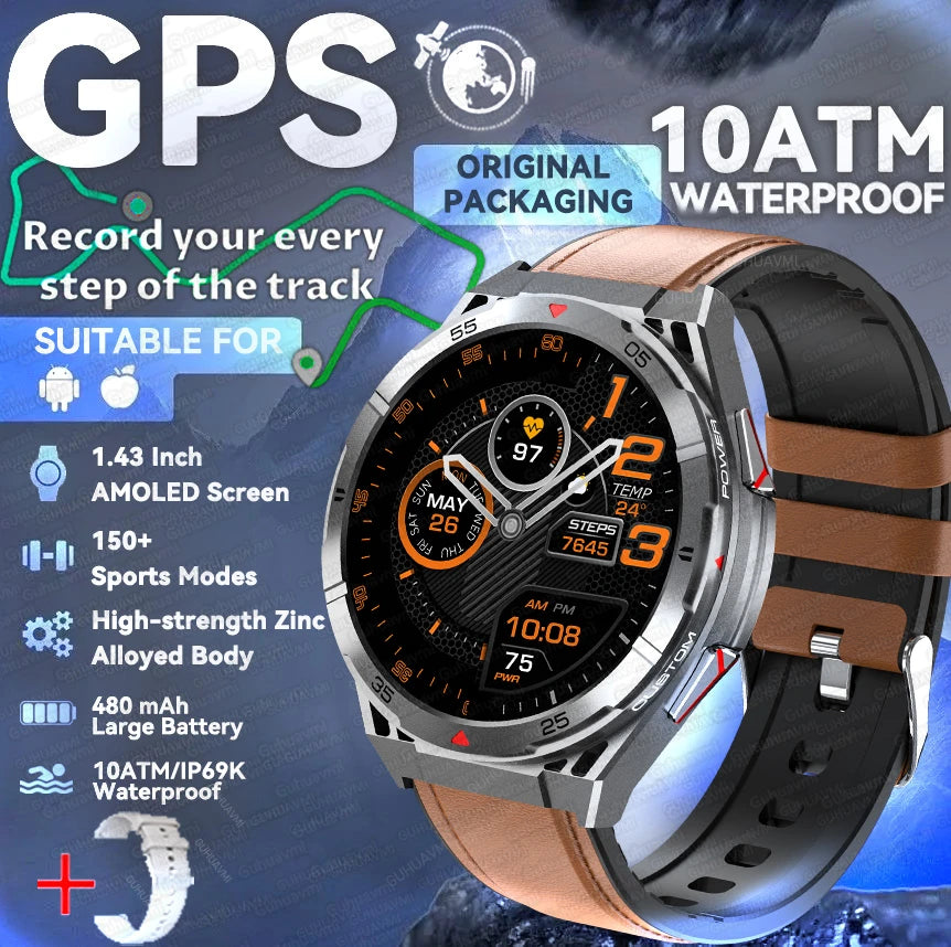 New For Huawei GPS SmartWatch Men 466*466 AMOLED HD 150+Sport Mode Compass BT Call Health Monitor IP69 Waterproof Swimming Watch