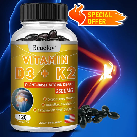 Vitamin D3 + K2 + B2 + B12, Vitamin Supplement for Immune, Heart, Joint, Dental & Bone Health - Easy to Absorb, 120 Capsules