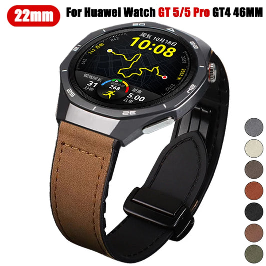 22mm Leather Silicone Strap For Huawei Watch GT 5 Pro GT5 GT4 GT3 GT2 Magnetic Buckle Bracelet For Huawei Watch 4/3 Pro Band