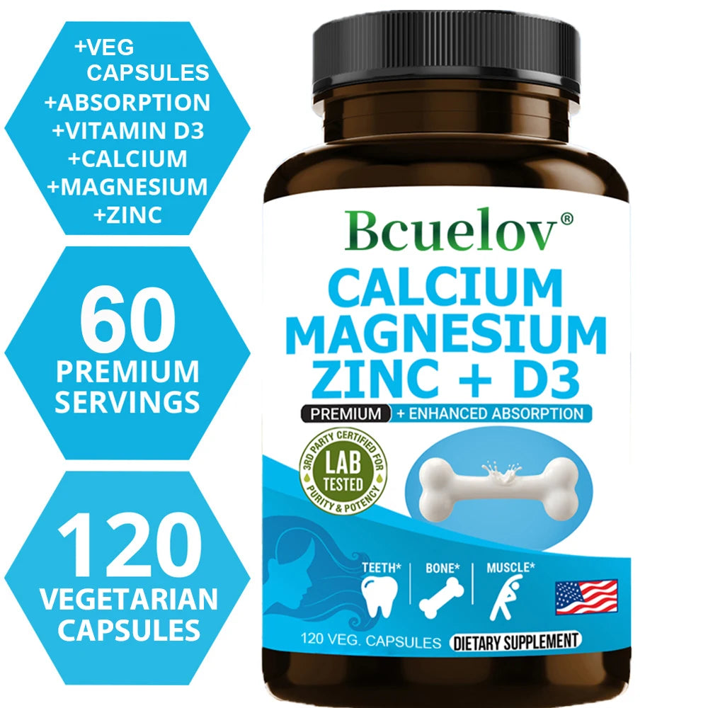Calcium Magnesium Zinc Vitamin D3 Supplement, Helps Bones, Muscles and Nerve Function, Immune Function and Overall Health