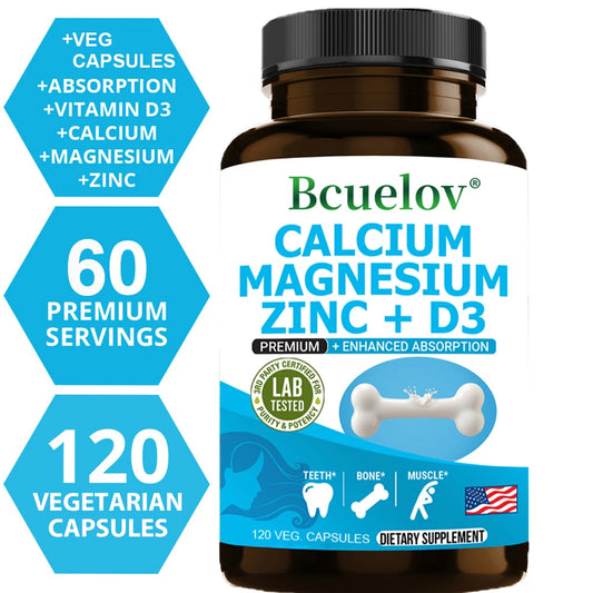 Calcium Magnesium Zinc Vitamin D3 Supplement, Helps Bones, Muscles and Nerve Function, Immune Function and Overall Health