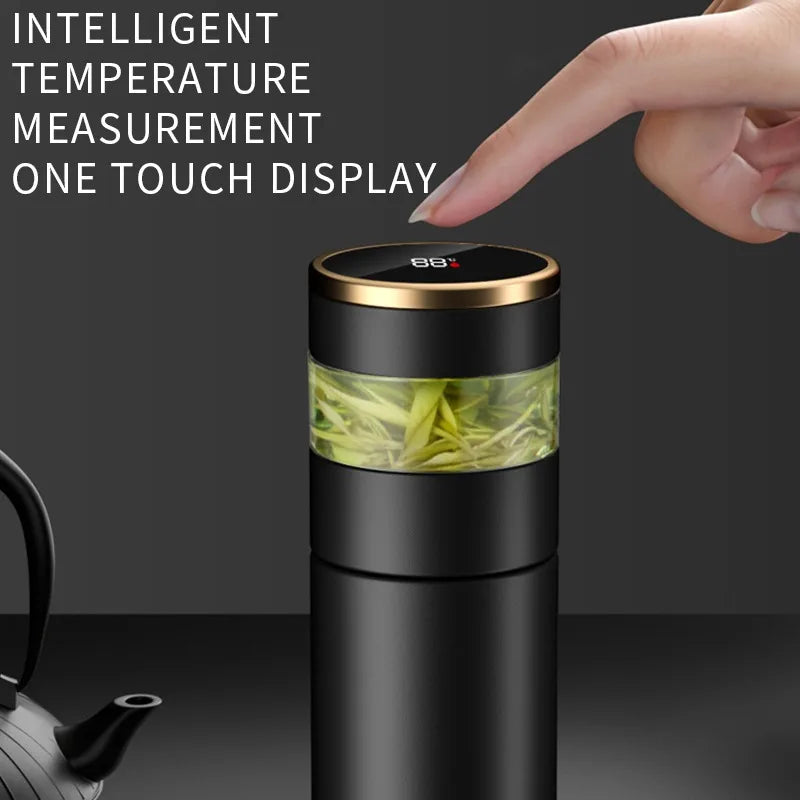 Cups Intelligent 304 Stainless Steel Vacuum Cup Temperature LED Display Tea Cup With Glass Partition Tea And Water Vacuum Bottle
