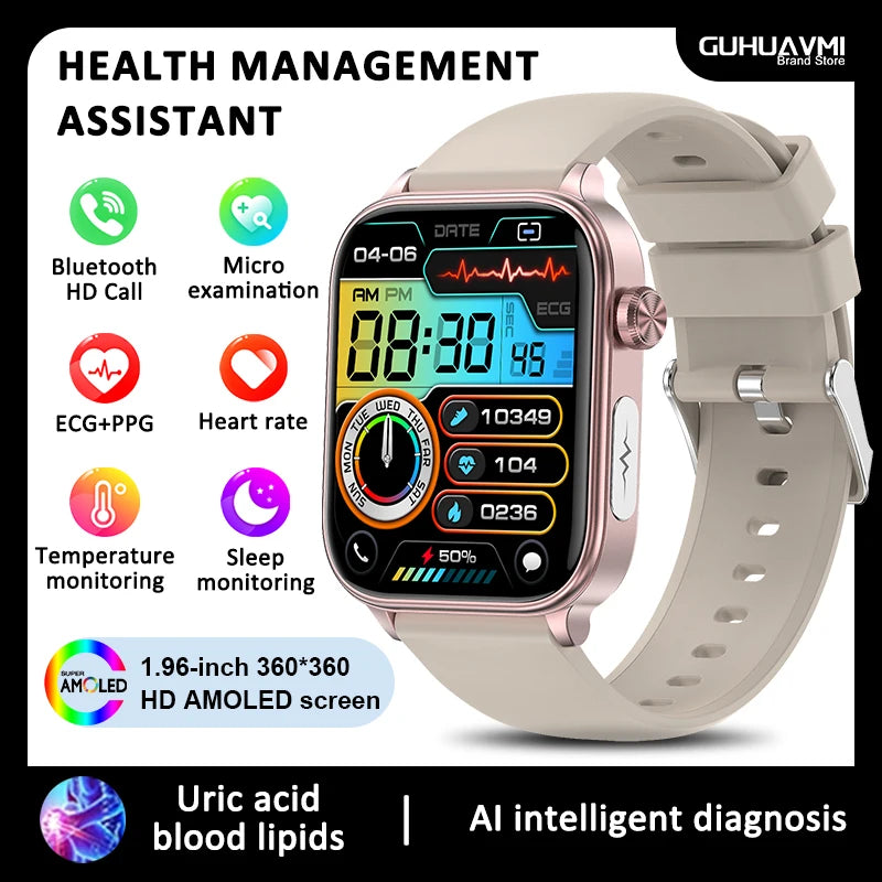 2025 New For Xiaomi Blood lipids Uric Acid testing Smart Watch Men ECG+PPG Blood Pressure SP02 Bluetooth Call Health smartwatch