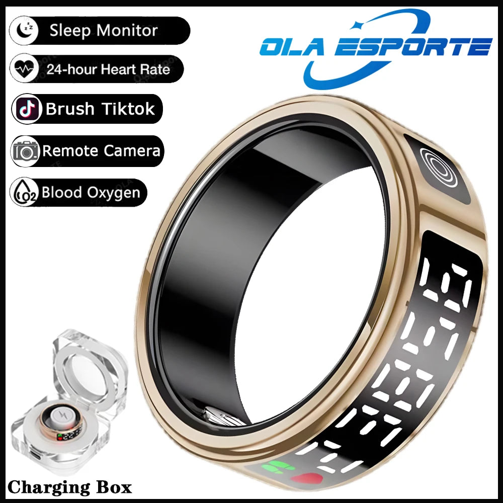 Smart Ring For Men Women LED Display Screen Heart Rate Blood Oxygen Monitoring Multi Sport Modes IP68 & 5ATM Waterproof Pk SR08