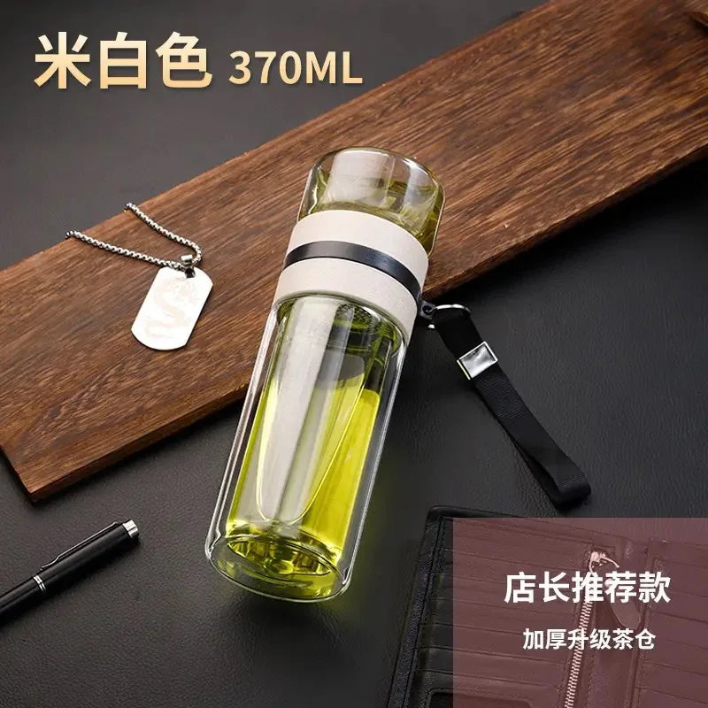 NEW Glass Bottle Double Wall Transparent Borosilicate Glass Teacup with Handle Portable Independent Tea Warehouse Drinkware