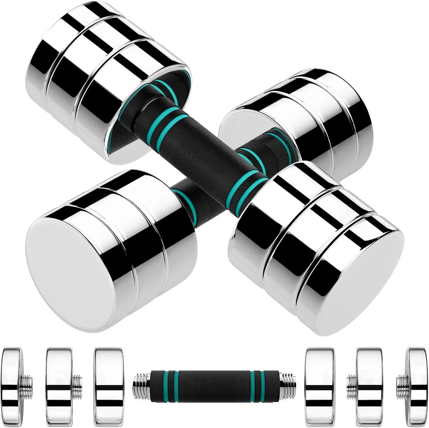 Steel Adjustable Dumbbell Set Of 2, 5/10/15Lb Free Weights Dumbbells Set, Non-Slip And Comfortable Foam Handle, Adjustable