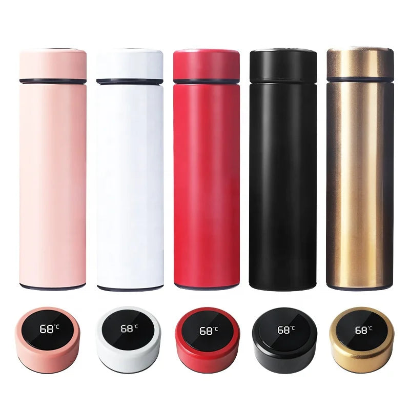 500ml  insulated  stainless  smart  thermos temperature led ,smart  drinkware with reminder to drink Cold water bottle Garrafa