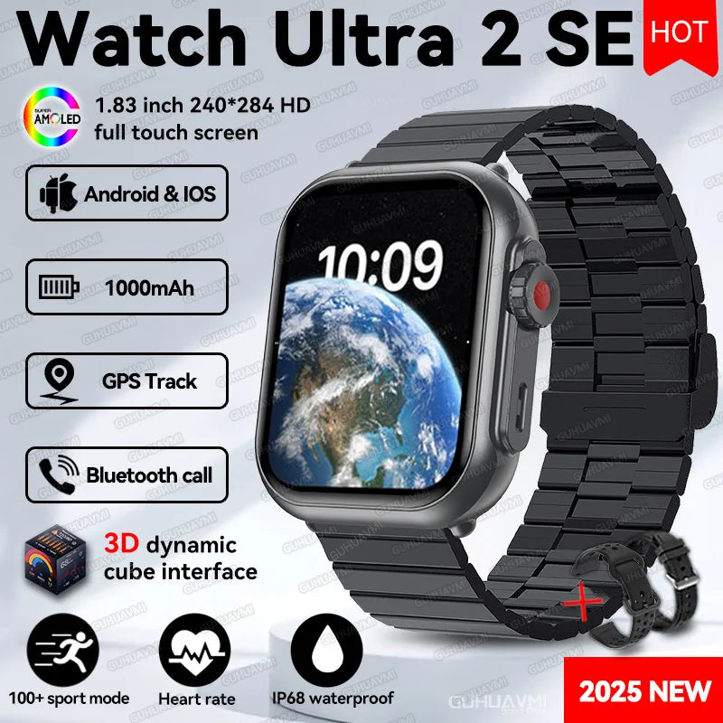 2025 New Original Split screen Watch Ultra 2 Waterproof 1000mAh Battery Heart Rate Sport GPS Track Smart bracelet For IOSAndroid