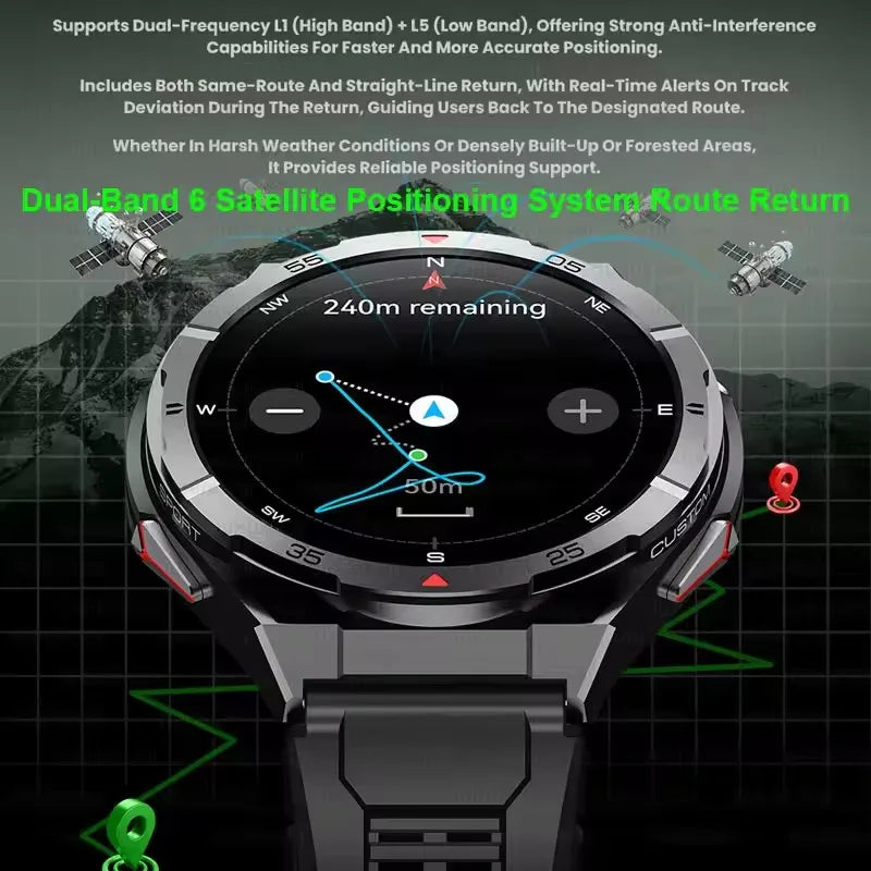 2025 New Dual-Band satellite GPS Smart Watch Men 1.43'' AMOLED Screen Compass Heart Rate BT Call IP69 Waterproof Swimming Watch