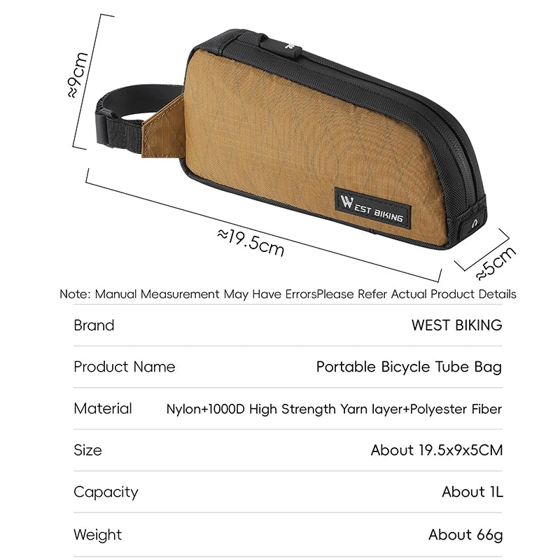 WEST BIKING Bicycle Top Tube Bag 1L Portable Cycling Front Frame Triangle Bag Lightweight Bike Bag MTB Road Bike Accessories