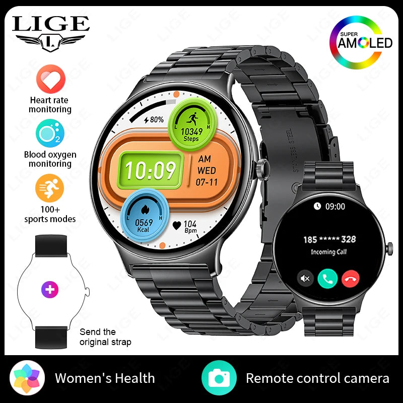LIGE 2025 New Women Smart Watch Amoled Screen Sport Fitness Watches BT Call Digital Smartwatch mujer Ultra Thin Wristwatch Woman