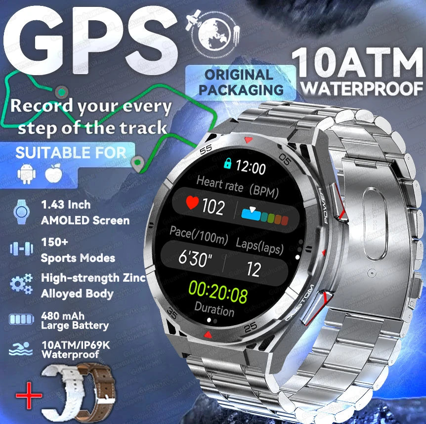 New For Huawei GPS SmartWatch Men 466*466 AMOLED HD 150+Sport Mode Compass BT Call Health Monitor IP69 Waterproof Swimming Watch