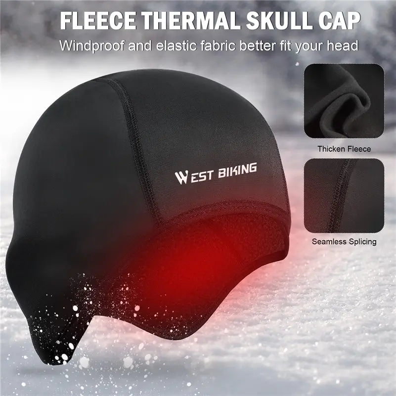 WEST BIKING Winter Cycling Cap Windproof Thermal Ski Helmet Liner Running Skiing Motorcycle Hat Men Women MTB Cycling Headwear