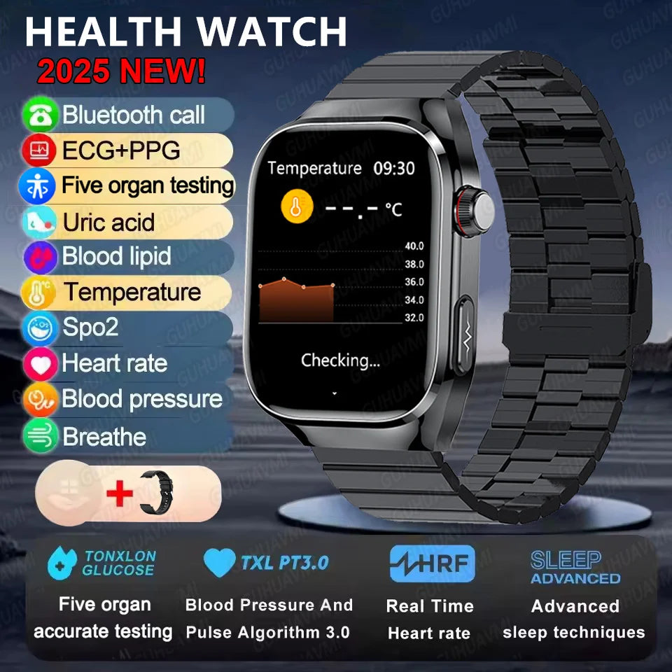 2025New Accurate Blood Fat Uric Acid Smart Watch Men Micro Physical Examination Five Organ HealthClock Bluetooth Call Smartwatch