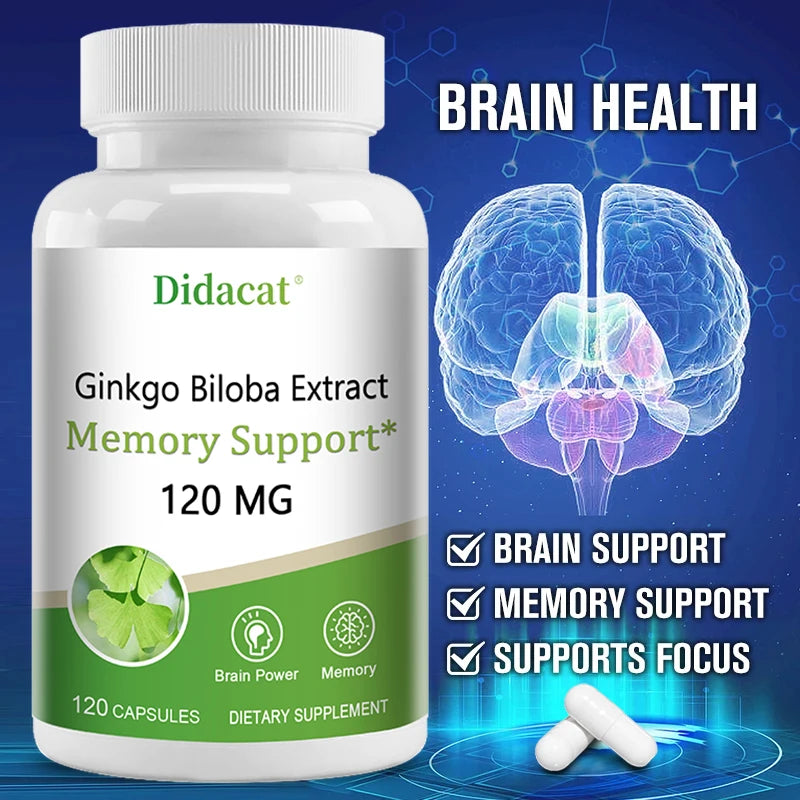 Ginkgo Biloba Extract Capsules - Promotes Brain Function and Memory, Attention, Antioxidant, Anti-Aging, Vegetarian