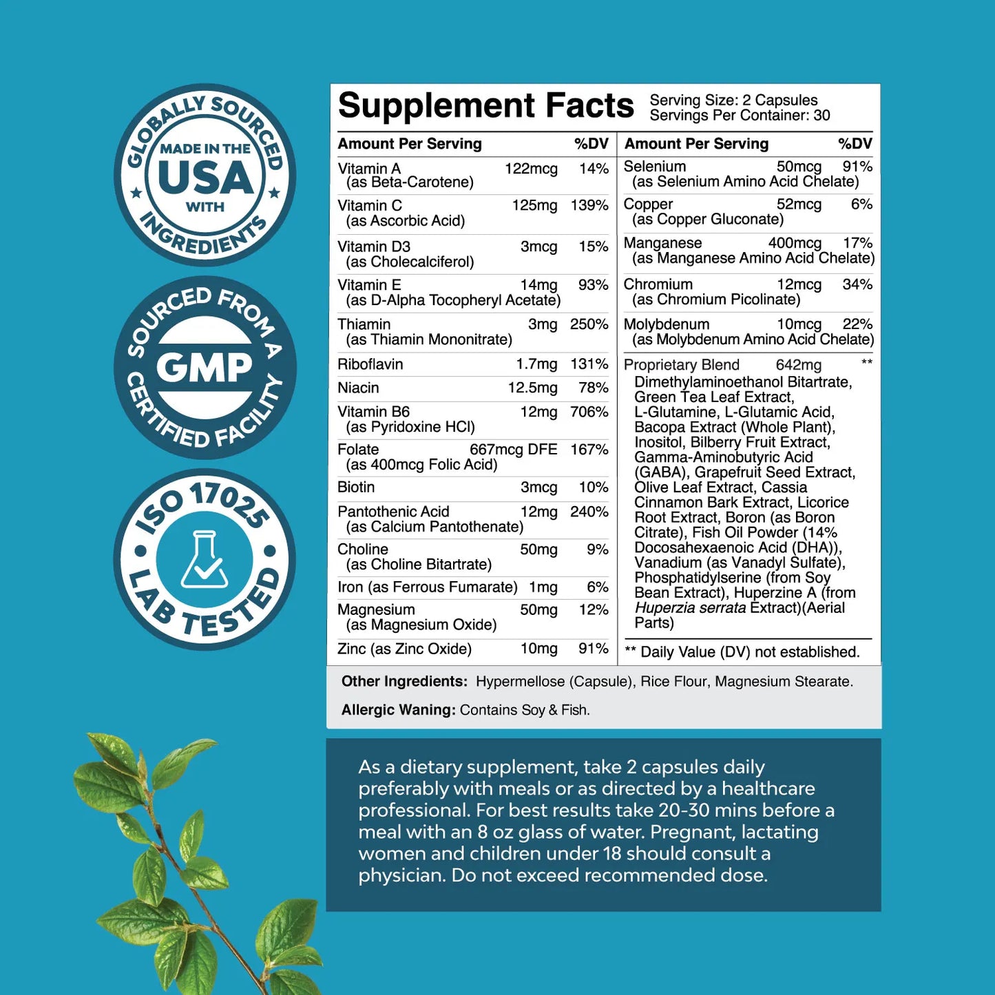 Multivitamin Supplement, Advanced Nootropics for Memory and Focus - Synergistic Mental Energy, Enhanced Cognitive Performance