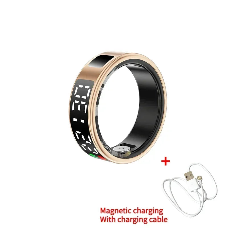 SR08 Smart Ring For Men Women LED Display Screen Heart Rate Blood Oxygen Monitoring Multi Sports Modes IP68 & 5ATM Waterproof