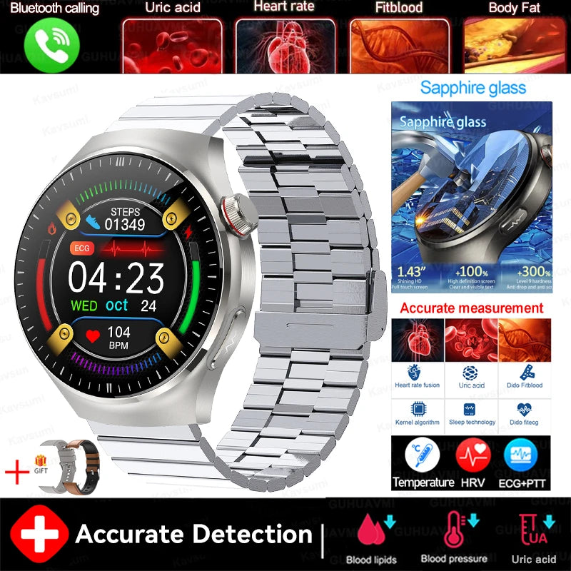2025 New For HUAWEI Nursing Grade Blood Lipid Uric Acid Health Smart Watch Men ECG+PPG Blood pressure Bluetooth Call Smartwatchs