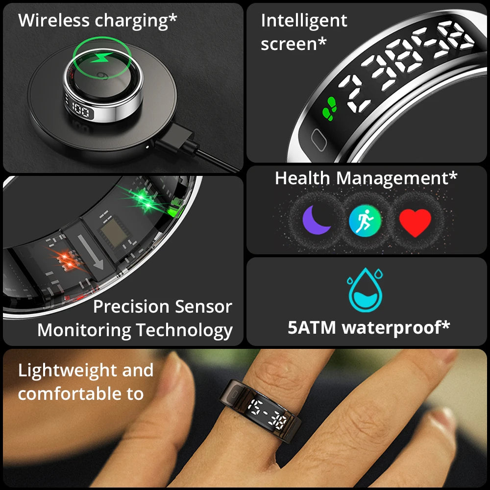 COLMI R12 Smart Ring with Display Screen and Touch, Health Manager, Wireless Charging, 5 ATM Waterproof For Men Women