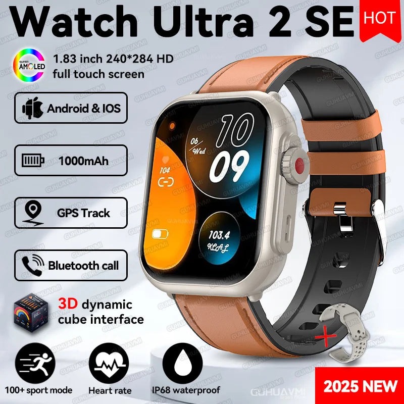 2025 New Original Split screen Watch Ultra 2 Waterproof 1000mAh Battery Heart Rate Sport GPS Track Smart bracelet For IOSAndroid