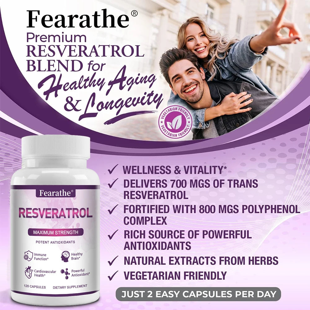 Fearathe Resveratrol Capsules - Supports Brain and Immune Function, Heart Health, Brain Health, Anti-Aging, Antioxidant