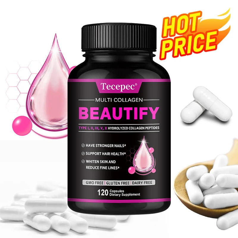 Collagen Complex Supplement, Anti-Aging Support, Reduced Fine Lines, Healthy Skin, Joints, Hair, Nails, 120 Capsules