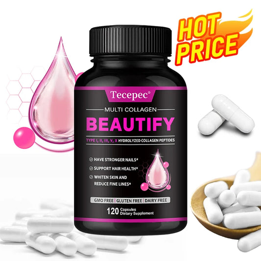 Collagen Complex Supplement, Anti-Aging Support, Reduced Fine Lines, Healthy Skin, Joints, Hair, Nails, 120 Capsules