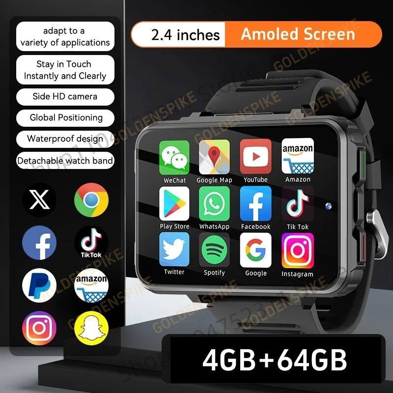 VP999 4G Smart Watch 2.4inch Large Amoled Smartwatch With Dual Camera GPS WIFI Sim Card Slot Play Game Video Calling App Store