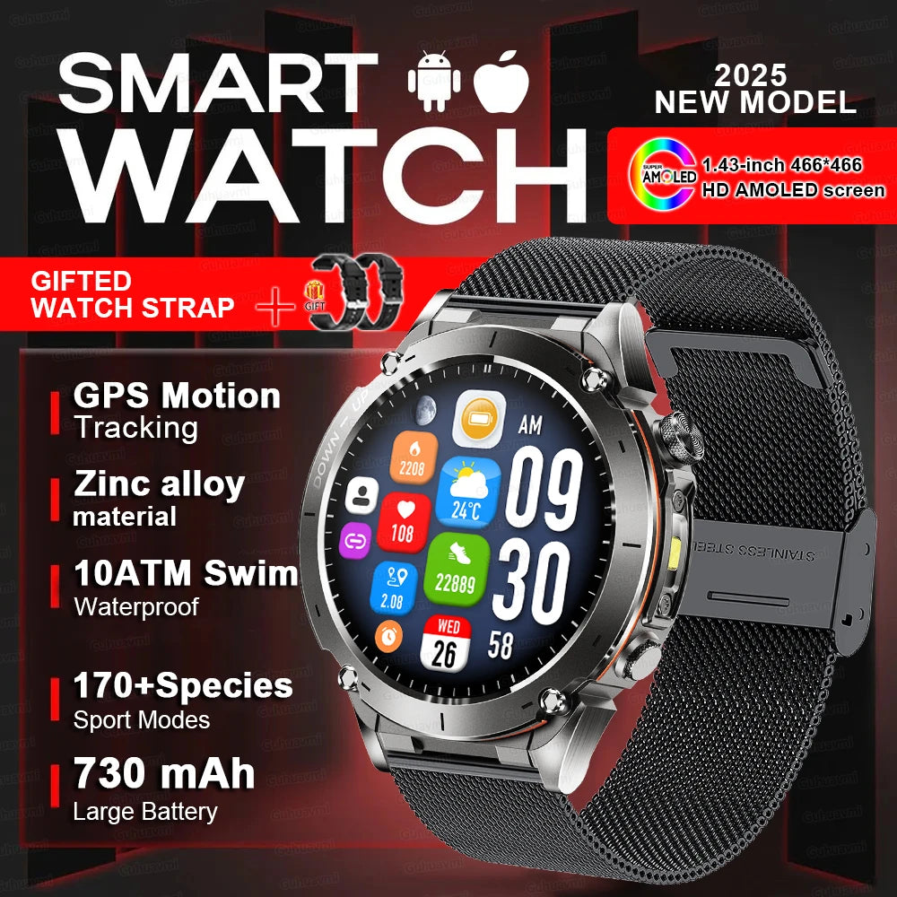 New For HUAWEI Dual-Band Satellite GPS Smartwatch Ultra HD AMOLED Screen Compass 10ATM Waterproof Sports SmartBracelet Men Watch