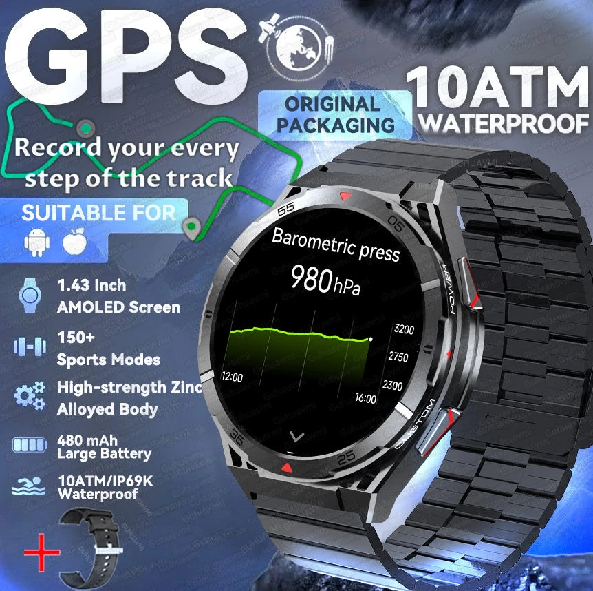 For HUAWEI GPS Sport Smart Watch Men 1.43 inch HD AMOLED Screen Compass Bluetooth Call Heart Rate Waterproof smart watch 2025New