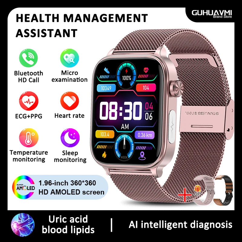 2025 New For Xiaomi Blood lipids Uric Acid testing Smart Watch Men ECG+PPG Blood Pressure SP02 Bluetooth Call Health smartwatch
