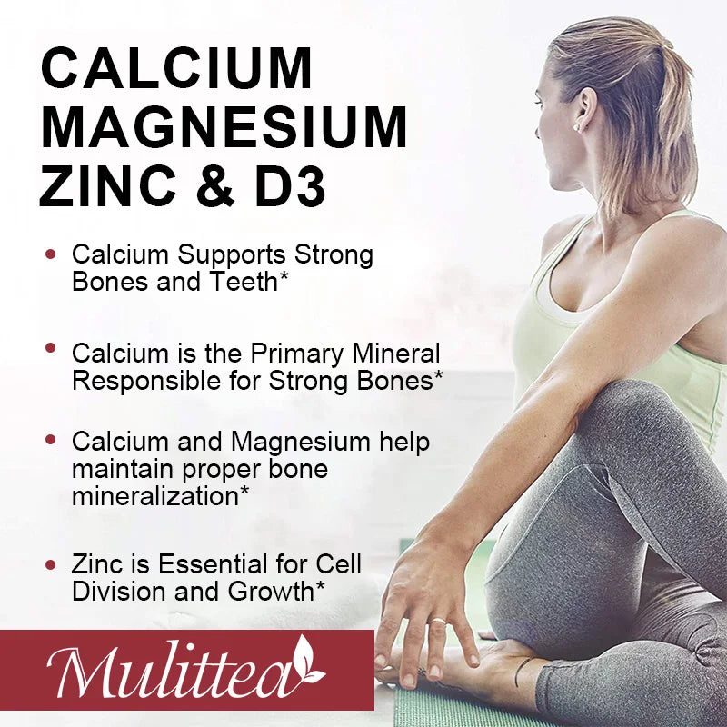 Mulittea Calcium Magnesium Zinc Vitamin D3 for Strong Bones Teeth Heart Nerve Increase Immune support Bone Density&Muscle Health